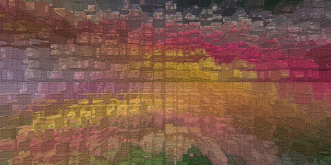 Abstract textured cityscape in warm hues