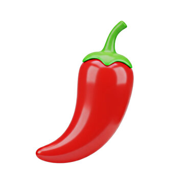 Red Chili Pepper 3D Icon in Cartoon Plastic Style &ndash; Minimal Isolated Design