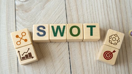 Strategic SWOT Analysis Wooden Blocks for Business Planning and Marketing Goals