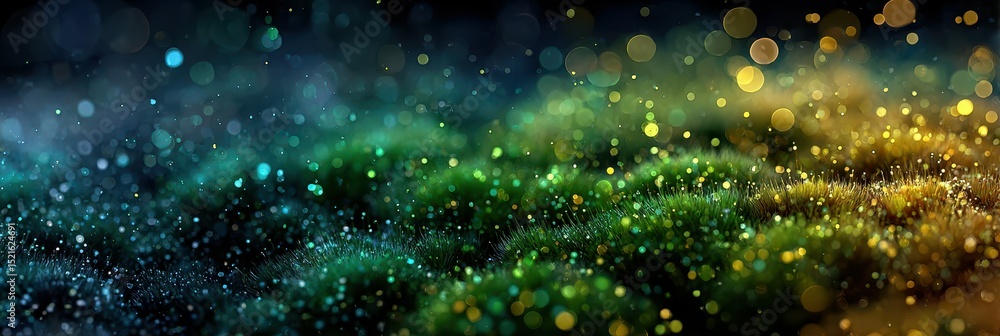 Poster colorful bokeh lights creating a shimmering effect in a dark environment during nighttime