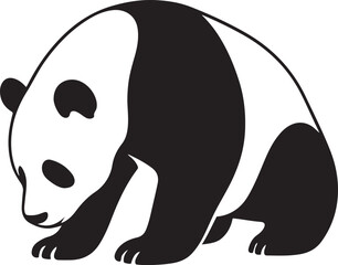 Panda black white cute silhouette style, Adorable bear sitting line sketch