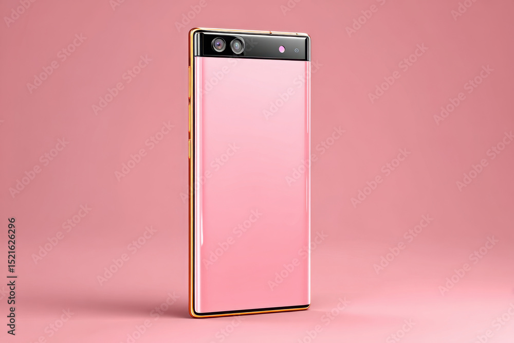 Poster a stylish and modern smartphone in a sleek pink design with gold trim standing out against a matchin