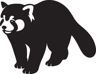 Red panda simple black white silhouette, Minimal animal vector drawing