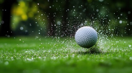 Golf ball in motion, water splashes