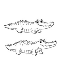 Obraz premium Two adorable cartoon crocodiles ready for coloring pages