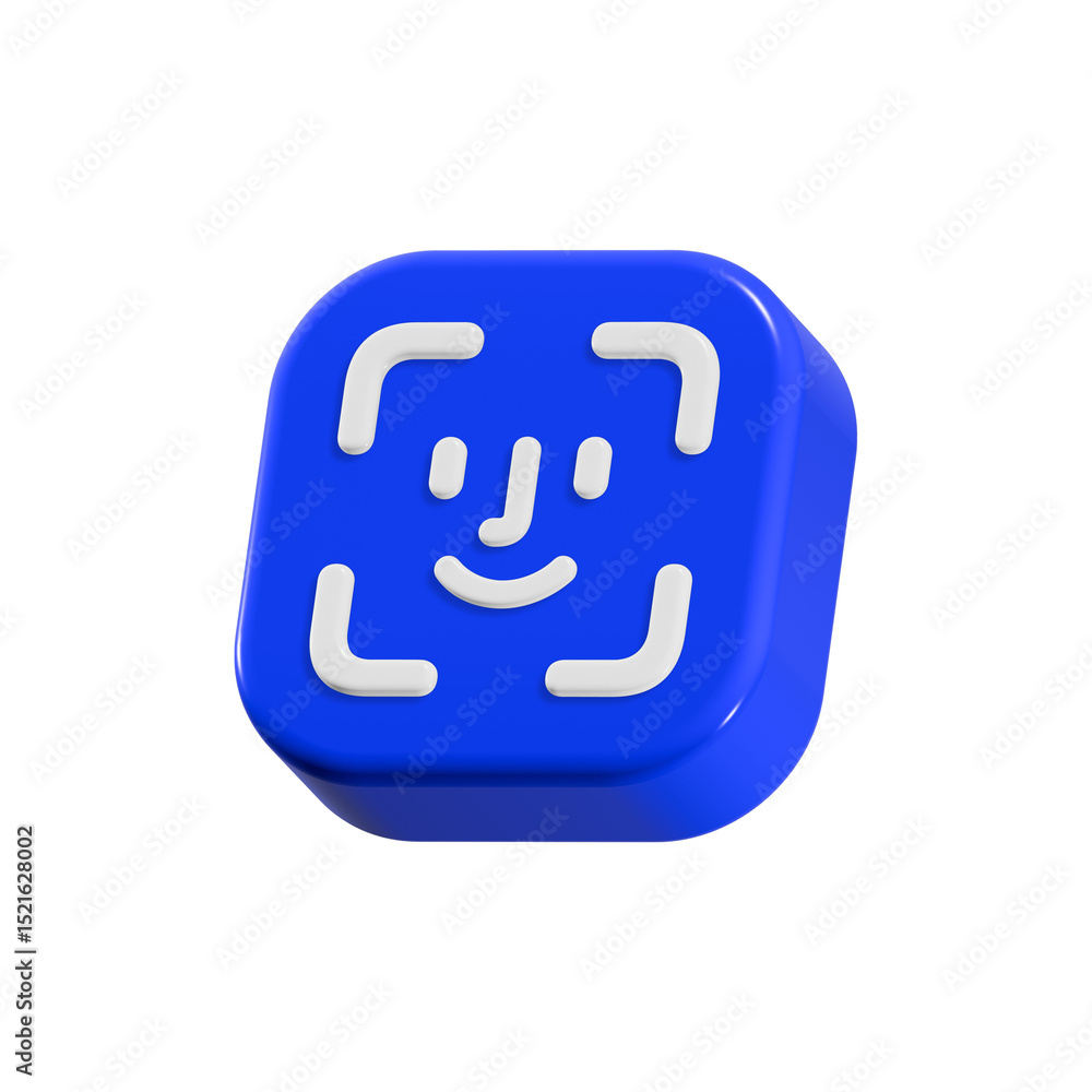 Poster 3d face scanning icon with blue cube isolated on transparent background