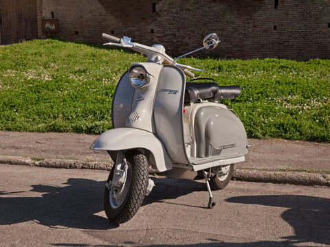 Vintage Italian scooter Innocenti Lambretta LI 125 (ca. 1960) at classic scooters rally IV Vespa in fiore, on April 14, 2013 in Imola (BO) Italy