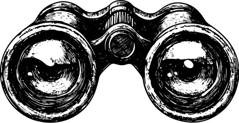 binoculars with eyes sketch engraving vector illustration. T-shirt apparel print design. Scratch board imitation. Black and white hand drawn image. © Sean