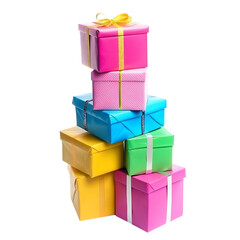 Stack of brightly colored gift boxes