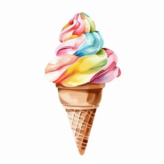 Delicious Colorful Ice Cream Swirl in a Cone