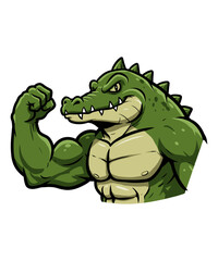 A Muscular Green Crocodile Flexing its Biceps