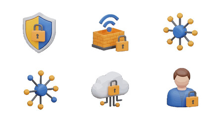 Fototapeta premium Colorful 3D vector icons sets Illustrating Cybersecurity Concepts