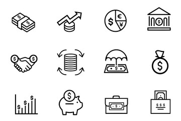 Investment editable line vector icons. Icons related to economy, financial growth, investment, Profit, Asset, Investor, Portfolio, Dividend, Capital, Risk, Inflation and more. 