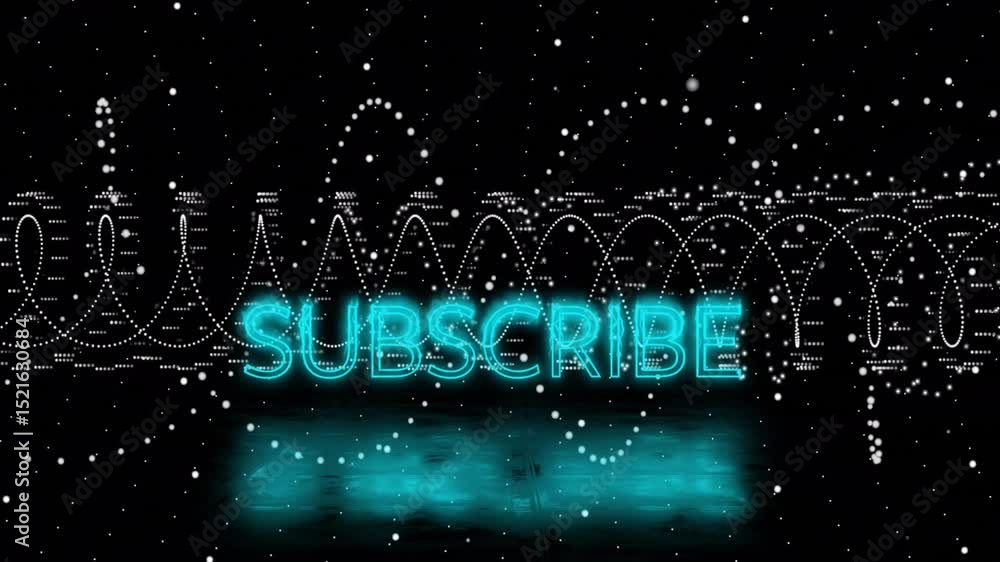 Poster waveforms pulsing as turquoise shapes aligning into glowing subscribe inviting taps then breaking