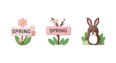 Playful Springtime Trio Flowers Blossoms and a Charming Bunny Display