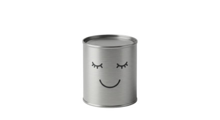 Isolated Minimalist Silver Tin Can with Smiling Face