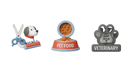 Adorable Dog Pet Food Veterinary Paw Symbol and Grooming Tools Illustration