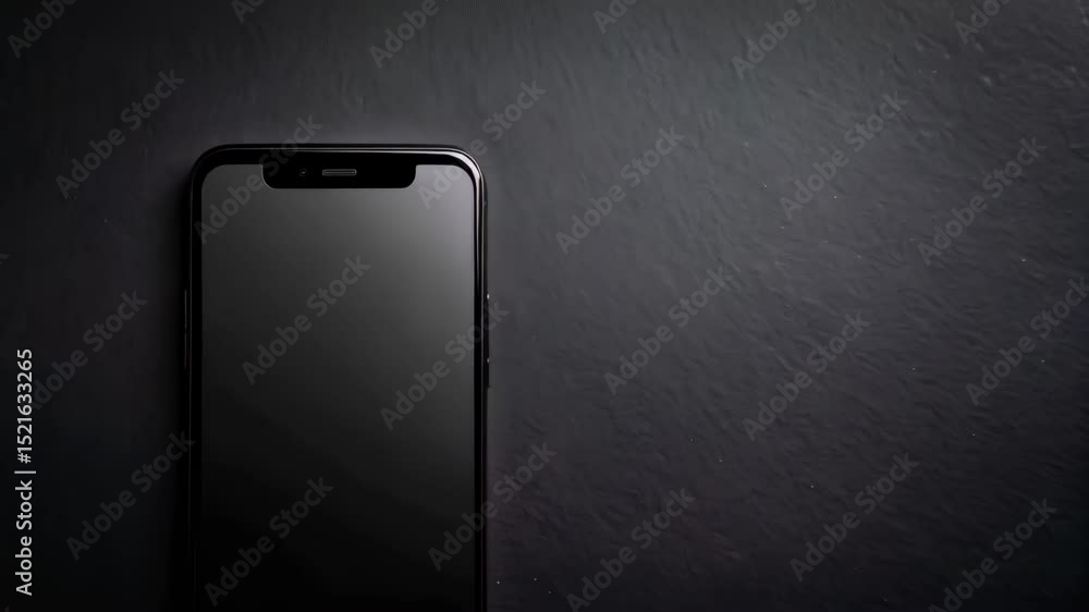 Poster dark smartphone on textured background displaying blank screen for mockup template use in modern com