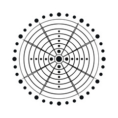 Sacred geometry symbol with concentric circles and radial lines
