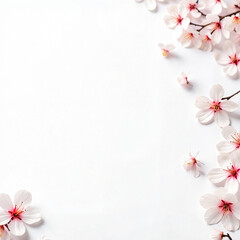 Minimalistic floral frame in white and soft pink tones representing spring and elegance with copy space