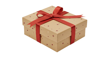 Isolated Kraft Paper Gift Box with Red Ribbon