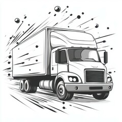 Dynamic illustration of a truck in motion with dynamic lines depicting speed and energy on a white background