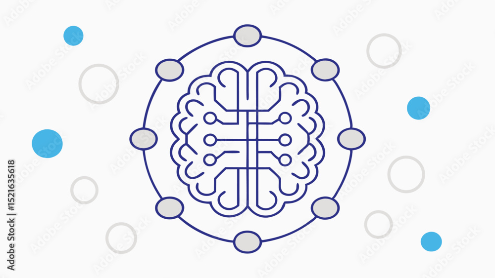 Poster brain artificial intelligence concept with circuitry and futuristic digital design illustration