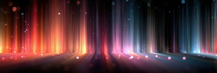 Colorful light beams create a dynamic visual display in a digital environment during a night celebration