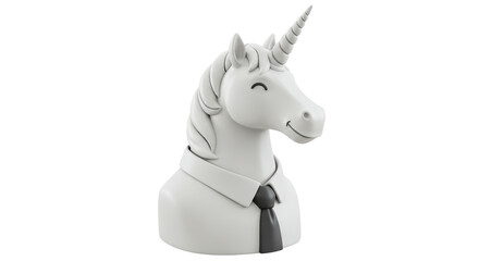 Isolated 3D Unicorn Bust with Shirt and Tie