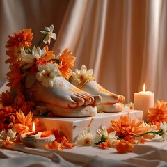 Lord Krishna with candle and flowers – Anand Chaudas pooja decoration