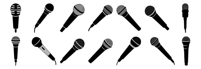 Collection of Diverse Microphone Silhouettes - Vector Set for Audio and Music Concepts
