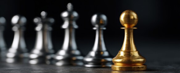 The Golden Pawn in a Line of Silver Chess Pieces