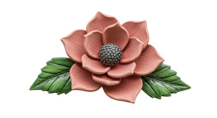 Isolated Pink Flower with Green Leaves Decorative Bloom