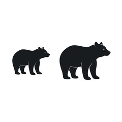 Silhouette of a bear family including adult and cubs, suitable for wildlife themes, outdoor adventure graphics, forest posters, or nature conservation messages.