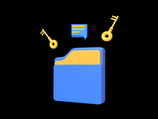 Modern private folder, safe confidential information, data storage, computer folder. Data security concept. 3d illustration. 