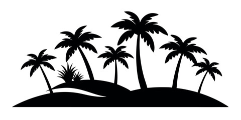 Fototapeta premium Palm Tree Island Scene Black Silhouette Vector
