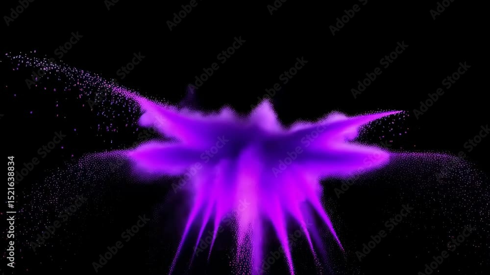 Poster radiant purple particles emanating and spreading, creating a mesmerizing symmetrical explosion again