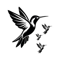 Obraz premium Hummingbird and Flying Birds Silhouette Illustration