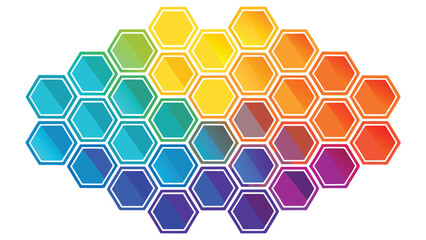 Colorful hexagon arrangement with gradient effects on a white background for design projects