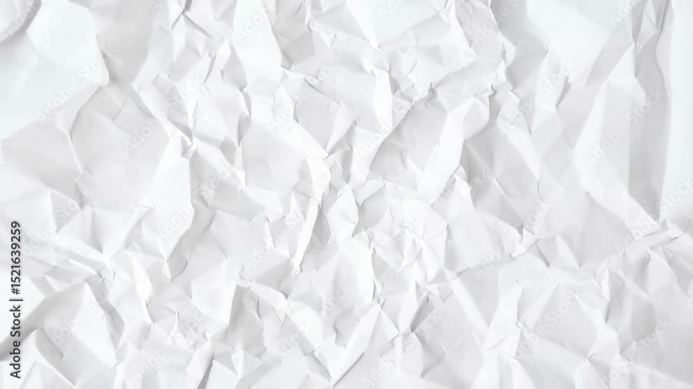 Poster extreme close-up of white wrinkled paper texture creating strong shadows and sharp folds for a distr