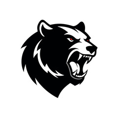 Obraz premium Roaring Bear Head Logo in Black – Fierce Animal Mascot Vector for Sports or Branding
