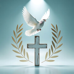 Whit Monday, Pentecost Monday, Whit Monday 2025 greeting card banner design with dove and cross