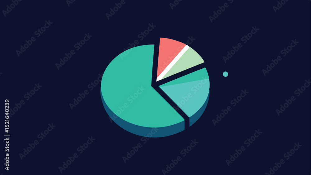 Poster colorful pie chart with glowing segments representing data and statistics visualization