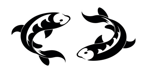 Swimming koi fish silhouette vector illustration. Elegant aquatic design for tattoos, pond art, and Asian-inspired graphics.