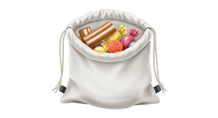 Isolated Cloth Sack Full of Assorted Candy