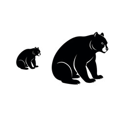 Fototapeta premium Bear and cub silhouette vector. Wild animal family concept for nature, wildlife, forest, and adventure themes.