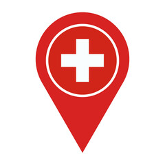 Map pointer. Swiss flag icon. Flag of Switzerland map pointer. Switzerland map pin. Map pin. Map location pin.