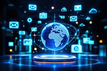 Global communication technology and digital connectivity illustration