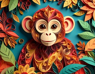 Fototapeta premium Monkey Paper Quilling Illustration