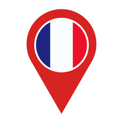 Map pointer. France flag icon. Flag of france map pointer. France map pin. Map pin. Map location pin.
